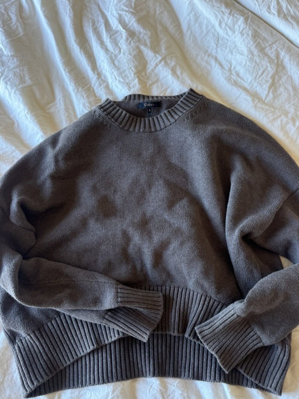 Quince Taupe Gray Crewneck Knit Sweater Size S